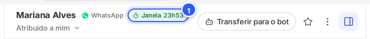 Cabeçalho da conversa do WhatsApp com a janela aberta e o tempo que falta para ela fechar.