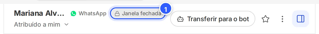 Cabeçalho da conversa do WhatsApp com o aviso Janela fechada ao lado do canal.