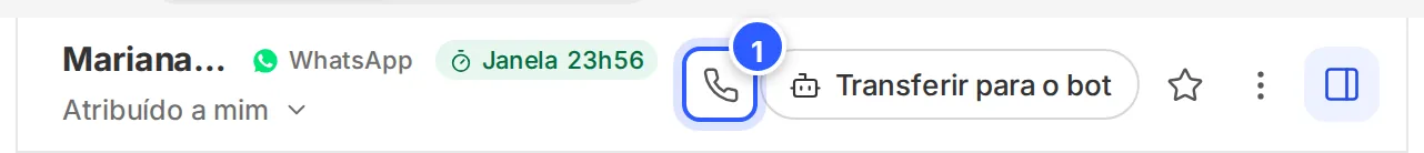 Cabeçalho da conversa do WhatsApp com o botão de telefone, Ligar.