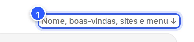 O alto da página do webchat: o título Aparência do webchat e, à direita, o atalho Nome, boas-vindas, sites e menu, que desce até as configurações.
