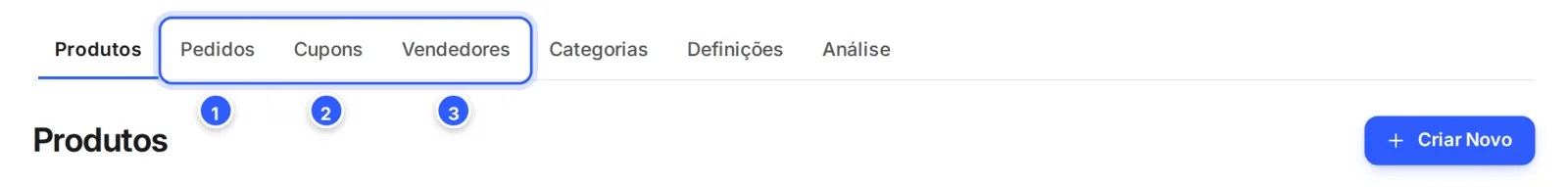 Abas do E-commerce com Pedidos, Cupons e Vendedores em destaque.