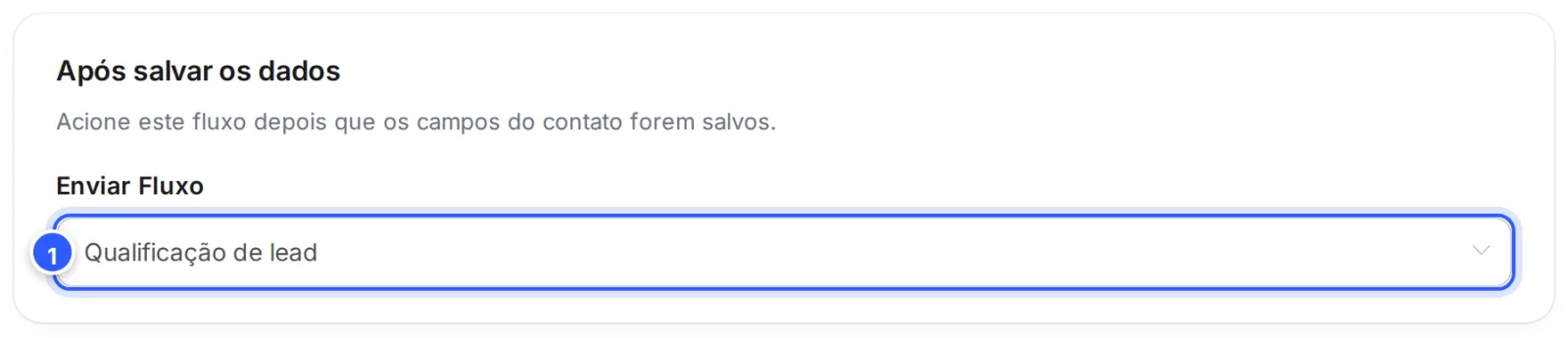 Quadro Após salvar os dados com o fluxo Qualificação de lead escolhido em Enviar Fluxo.