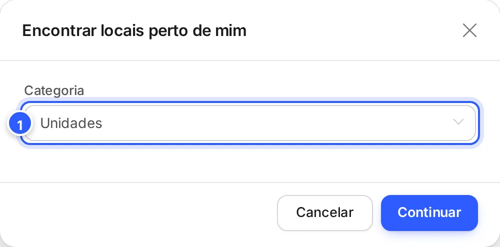 Janela da ação Encontrar locais perto de mim num fluxo, com o campo Categoria.