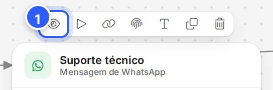 Barra da etapa Suporte técnico com o ícone de olho, Visualizar, em destaque.