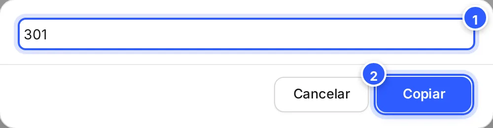 Janela do Get Payload for Messenger Ads com o payload do fluxo, 301, e os botões Cancelar e Copiar.