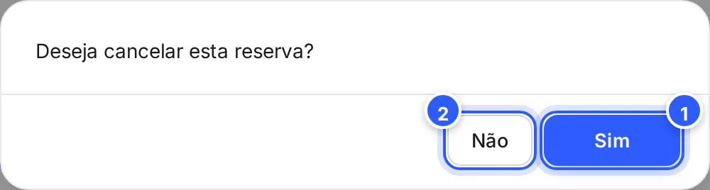 A pergunta Deseja cancelar esta reserva?, com os botões Não e Sim.